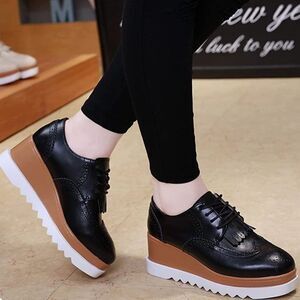 Women's Fashion Tassels Square-Toe Lace-up Platform Wedge Oxford Shoes